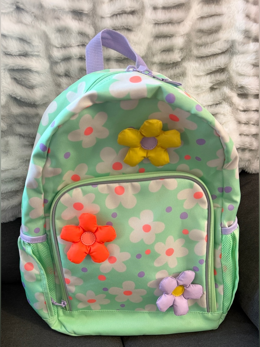 NWOT Cat & Jack Kids Daisy Floral Backpack School Preschool Travel Mint Green - Picture 2 of 10